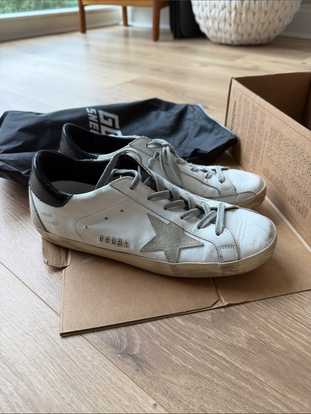 Golden Goose White Leather Sneakers with Black Heel Tab